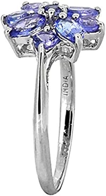 0,25 Karat Tanzanite Dengan Perhiasan Cincin Perak Sterling dengan Aksen Berlian Putih