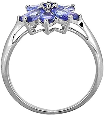 0,25 Karat Tanzanite Dengan Perhiasan Cincin Perak Sterling dengan Aksen Berlian Putih
