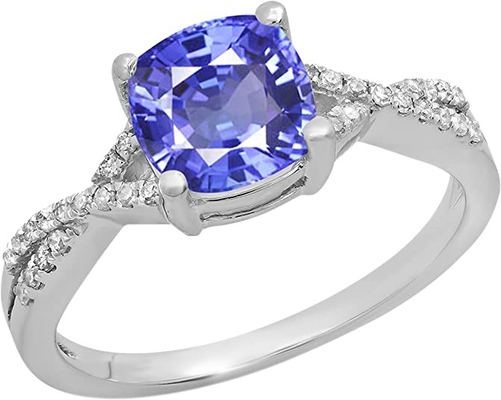 10K Gold Marquise 1.68ct Cincin Tanzanite Alami Asli dengan Berlian
