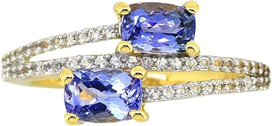 10K Gold Marquise 1.68ct Cincin Tanzanite Alami Asli dengan Berlian