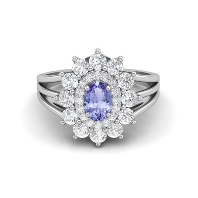 Flower Design JewelersClub Tanzanite Ring Sterling Silver Ring Jewelry dengan White Diamond Accent