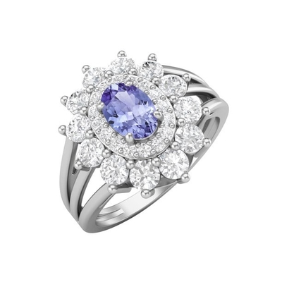 6.02 CTW Natural Blue Tanzanite Dan Cincin Berlian Emas Putih Padat 18K