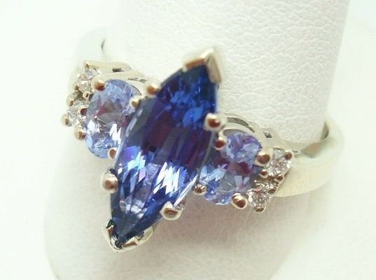 10K Gold Marquise 1.68ct Cincin Tanzanite Alami Asli dengan Berlian