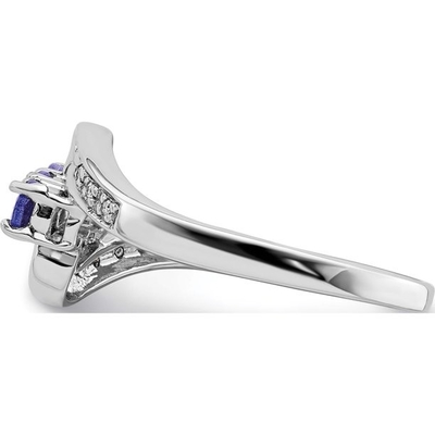 14k White Gold Oval Cincin Tanzanite Alami Asli dengan CZ