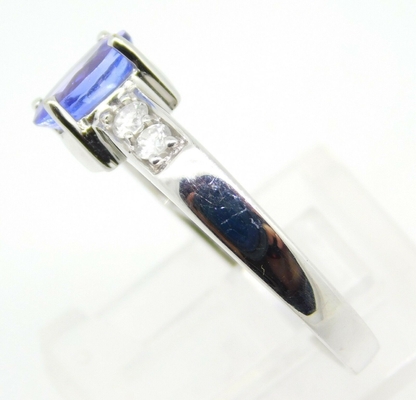 14k White Gold Oval Cincin Tanzanite Alami Asli dengan CZ