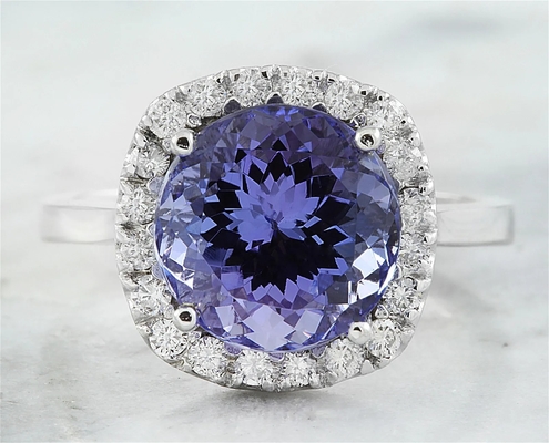 6.02 CTW Natural Blue Tanzanite Dan Cincin Berlian Emas Putih Padat 18K