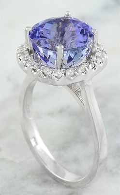 6.02 CTW Natural Blue Tanzanite Dan Cincin Berlian Emas Putih Padat 18K