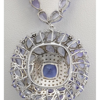13.80 CTW Natural Tanzanite Dan Kalung Berlian Dalam Emas Putih 14K