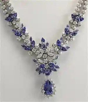 13.80 CTW Natural Tanzanite Dan Kalung Berlian Dalam Emas Putih 14K