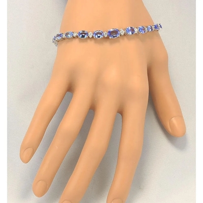 11.80 CTW Natural Tanzanite Dan Gelang Berlian Dalam Emas Putih Padat 14k