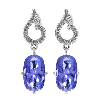 3.08 CTW Tanzanite Alami Dan Anting Berlian 14K Emas Putih Padat
