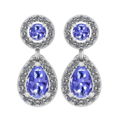 3.08 CTW Tanzanite Alami Dan Anting Berlian 14K Emas Putih Padat
