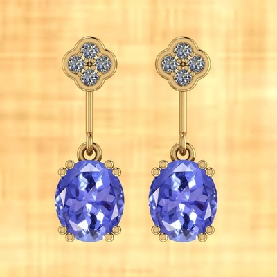 7.82 CTW Tanzanite Alami Dan Anting Berlian 14K Emas Kuning Padat