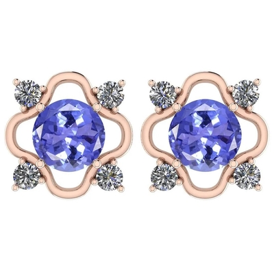 7.82 CTW Tanzanite Alami Dan Anting Berlian 14K Emas Kuning Padat