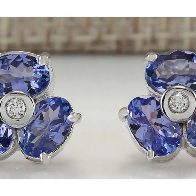 3.08 CTW Tanzanite Alami Dan Anting Berlian 14K Emas Putih Padat