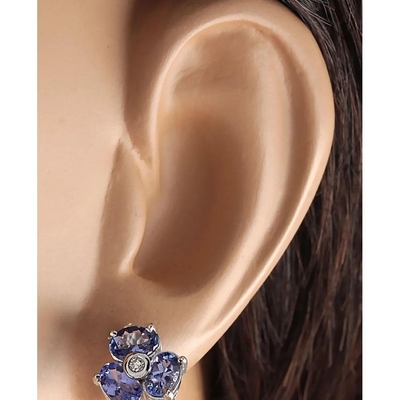 3.08 CTW Tanzanite Alami Dan Anting Berlian 14K Emas Putih Padat