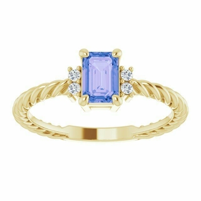 Cincin Pertunangan Tali Berlian Tanzanite 0.06CTW Dalam Emas Kuning 14K