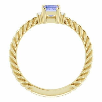 Cincin Pertunangan Tali Berlian Tanzanite 0.06CTW Dalam Emas Kuning 14K