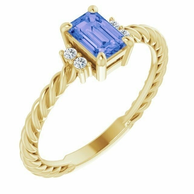 Karat Tanzanite 0.925 Sterling Perhiasan Cincin Perak Dengan Aksen Berlian Putih