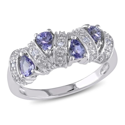 Dengan 925 Sterling Silver Rhodium Tanzanite &amp; Diam. Cincin Pertunangan