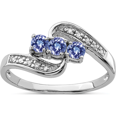 Dengan 925 Sterling Silver Rhodium Tanzanite &amp; Diam. Cincin Pertunangan