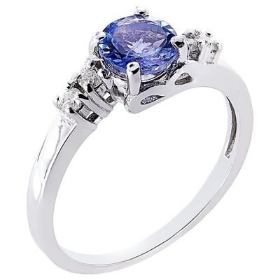 Karat Tanzanite 0.925 Sterling Perhiasan Cincin Perak Dengan Aksen Berlian Putih