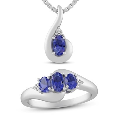 3.12 Karat Asli Tanzanite Dan Topaz Putih 3 Piece Kalung 925 Sterling Silver