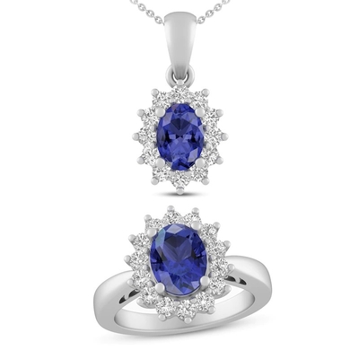 3.12 Karat Asli Tanzanite Dan Topaz Putih 3 Piece Kalung 925 Sterling Silver