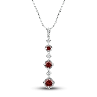 Kalung Garnet Alami 1/20 ct tw Berlian Dengan 925 Sterling Silver