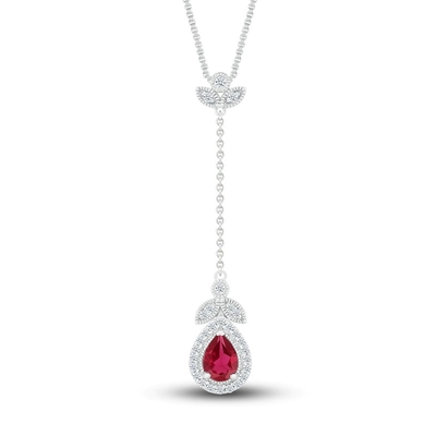 Kalung Garnet Alami 1/20 ct tw Berlian Dengan 925 Sterling Silver