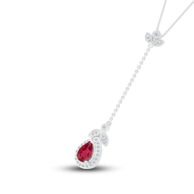 Kalung Garnet Alami 1/20 ct tw Berlian Dengan 925 Sterling Silver