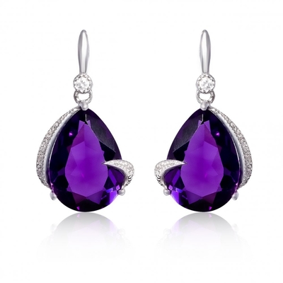 2,46 ct. t.w. Batu kecubung dan 1/10 ct. t.w. Anting Berlian Leverback dalam Perak Sterling