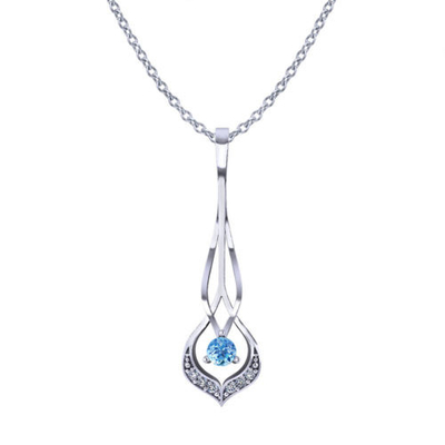 Kalung Berlian Aquamarine (emas putih 14k, aquamarine bentuk pir 6x9mm, berlian .10cttw.)