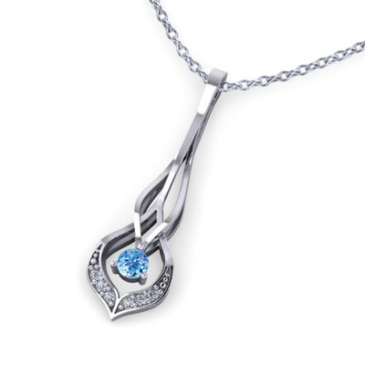 Kalung Berlian Aquamarine (emas putih 14k, aquamarine bentuk pir 6x9mm, berlian .10cttw.)