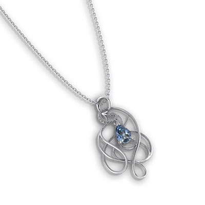 Kalung Berlian Aquamarine (emas putih 14k, aquamarine bentuk pir 6x9mm, berlian .10cttw.)