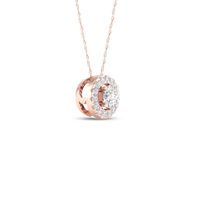 Imperial 1/6Ct TDW Berlian 10k Mawar Emas Berlian Bulat Halo Liontin Kalung