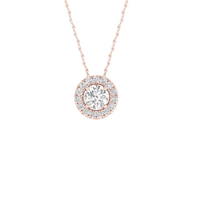 Imperial 1/6Ct TDW Berlian 10k Mawar Emas Berlian Bulat Halo Liontin Kalung