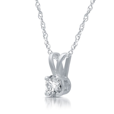 Kalung Liontin Solitaire Berlian Bulat 1/5ct Emas Putih 14K