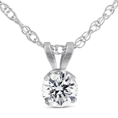 Kalung Liontin Solitaire Berlian Bulat 1/5ct Emas Putih 14K