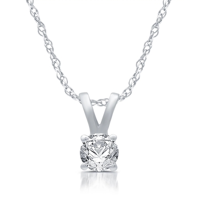Kalung Liontin Solitaire Berlian Bulat 1/5ct Emas Putih 14K