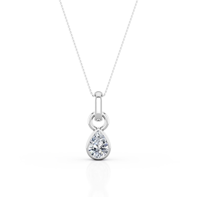 0.33 Karat Pear Cut Diamond - Solitaire - Kalung Liontin Pengaturan Bezel - Emas Putih 10K