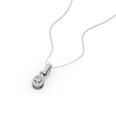 0.33 Karat Pear Cut Diamond - Solitaire - Kalung Liontin Pengaturan Bezel - Emas Putih 10K