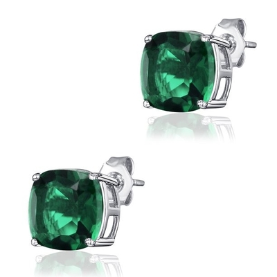 Chic Perak 925 Sterling Silver Heart Pendant Kalung Simulasi Emerald Birthstone Kalung