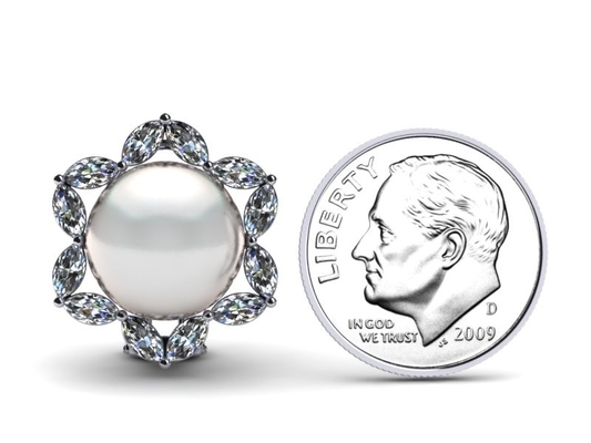 Perhiasan Emas Putih 14K & Anting Marquise Mutiara Budidaya Air Tawar Putih