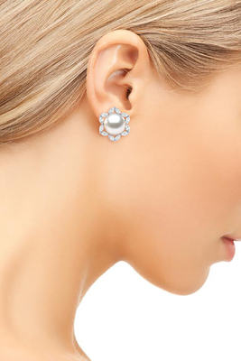 Berlian Emas Putih 14K &amp; Anting Marquise Mutiara Budidaya Air Tawar Putih