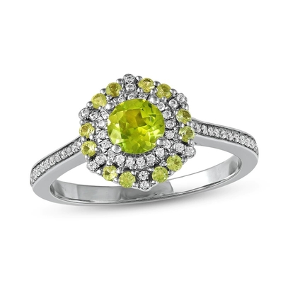 Peridot Hijau &amp; Cincin Berlian 1/6 ct tw 10K Emas Putih Dalam Perak