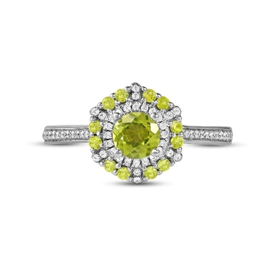 Peridot Hijau &amp; Cincin Berlian 1/6 ct tw 10K Emas Putih Dalam Perak