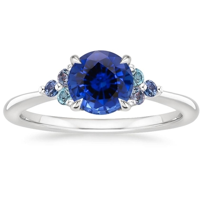 Set Cincin Berlian Sapphire Secret Garden dengan Sapphire Bulat Biru Premium 6mm