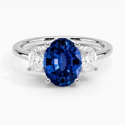 Set Cincin Melodi Safir Indigo dengan Safir Bulat Biru Premium 6mm