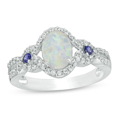 5.0mm Opal Berbentuk Hati dan 1/8 CT. T.W. Cincin Bingkai Berlian dalam Perak Sterling